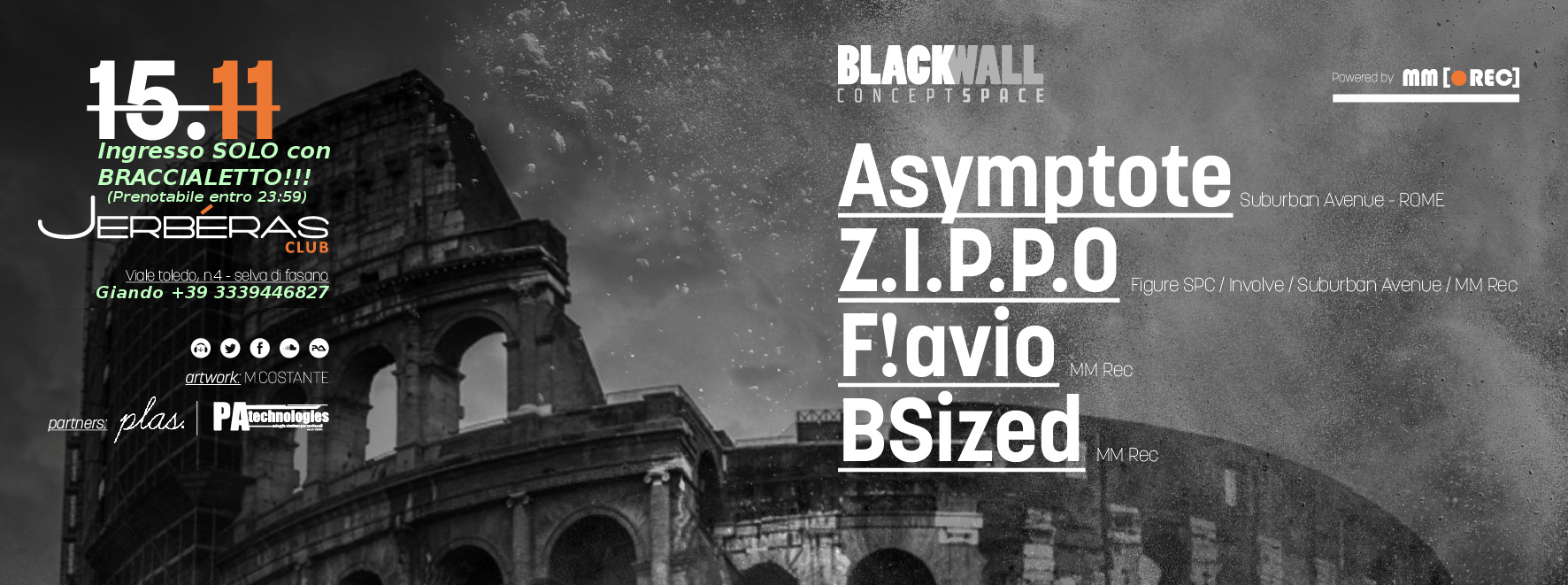 Sabato 15-11 BLACKWALL Concept Space @ Jerbéras Club